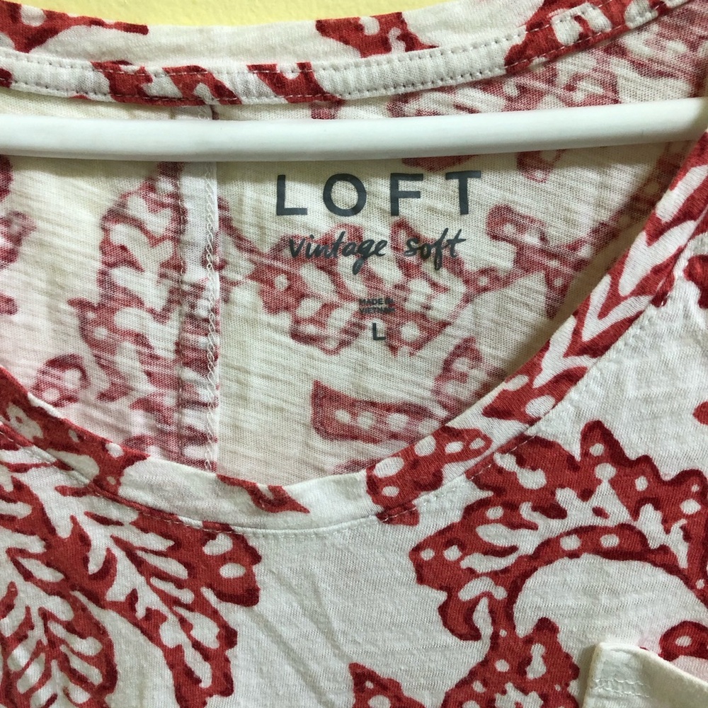 LOFT Cream Tee with Red Floral Print